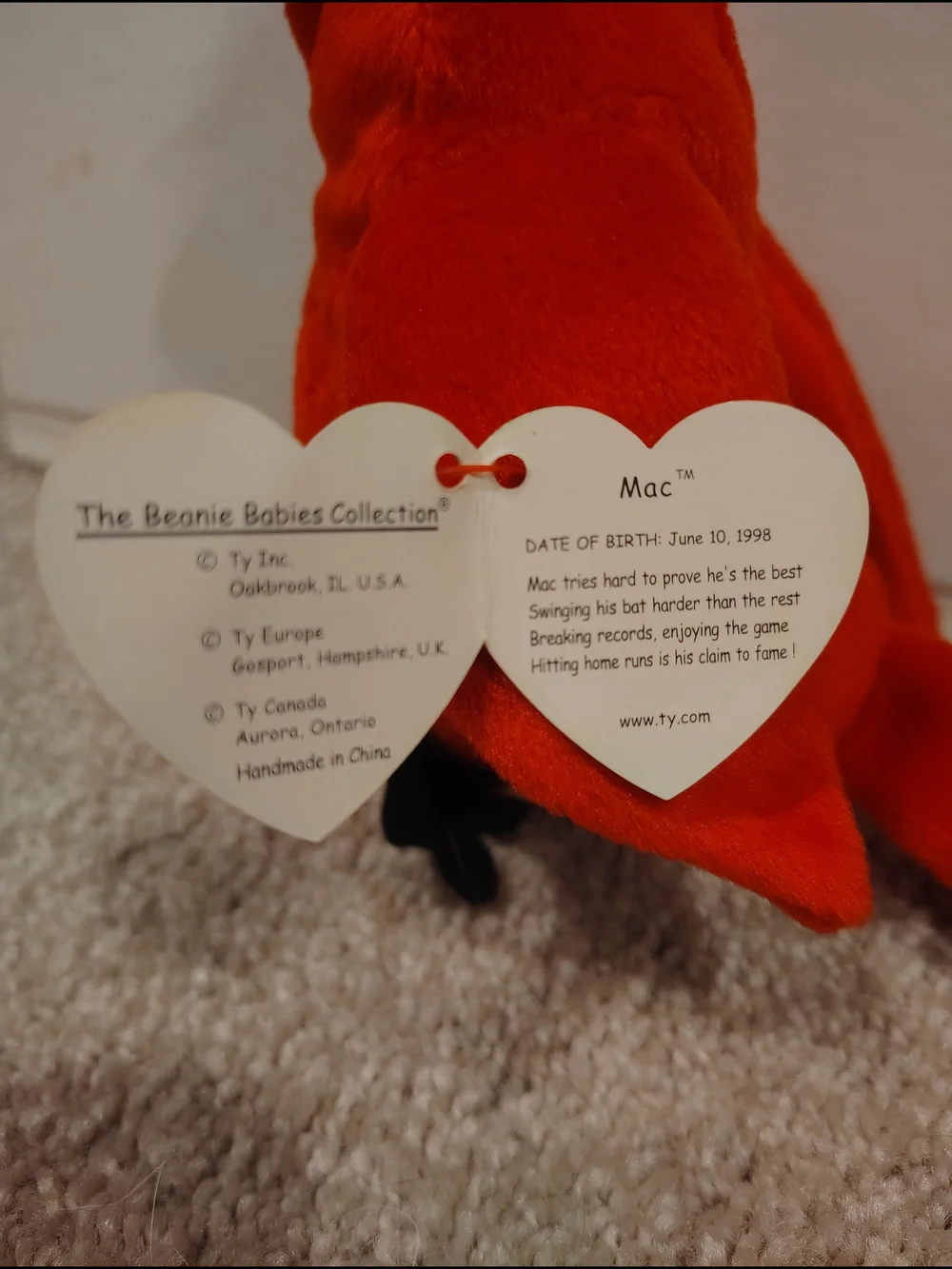 Ty Beanie Baby Cardinal Plush - Bright Red